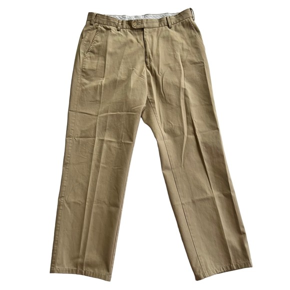 Peter Millar Chino Golf Pant Khaki Tan Pima Cotton Flat Front Straight Leg 34x28 - Picture 1 of 10